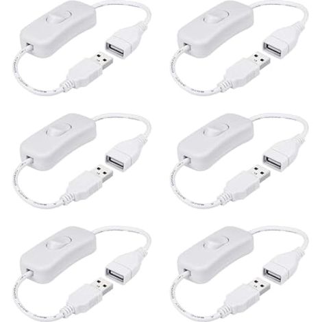 6 Pièces Câble USB Mâle à Femelle avec Interrupteur Marche/Arrêt, 30 cm Blanc Interrupteur à Bascule Intégré D'extension USB pour Lampe de Bureau LED, Ventilateur USB, Bandes LED (1/5)