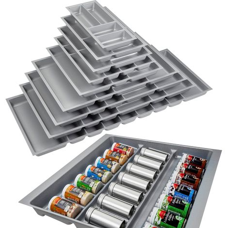ORGA-BOX 3 Gewürzgläsereinsatz Tiefe 473 mm silbergrau Schubladeneinsätze Breite 491 mm für Schubladen 600 mm