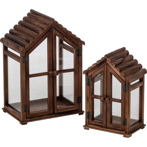 Lot de 2 Lanternes Maison en Bois "Kaspar" 49cm Marron (1/4)