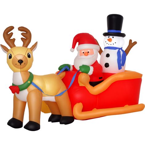 HOMCOM 6.5ft Christmas Inflatable Santa Claus on Sleigh Deer with LED Light (1/5)