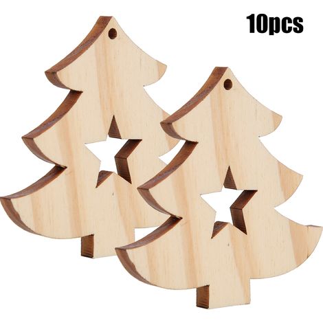 10 morceaux de plaques en bois à suspendre DIY artisanales, décorations de Noël et Nouvel An pour sapin, fournies avec corde (N°13) (1/5)