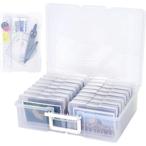 Scatola portafoto in plastica con 16 scomparti, organizer trasparente per foto e materiali per il fai da te, 38 x 31 x 13 cm (1/5)