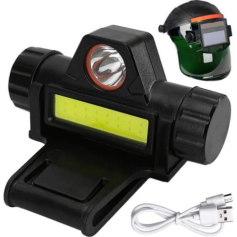 1 pièce Lampe frontale pour casque de soudage, fixation sur cagoule avec support, câble rechargeable, LED à intensité variable