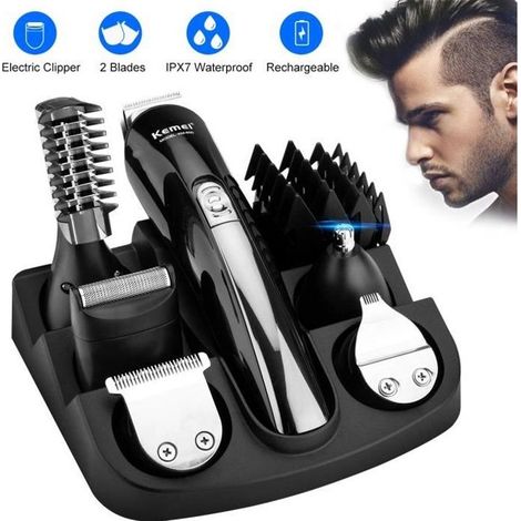 Tondeuse Cheveux Hommes - Professionnel Multifonction - 6 en 1 - Rechargeable et sans fil - Noir (1/4)