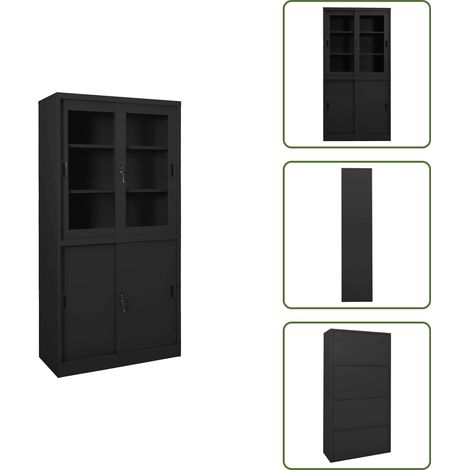 Armario de oficina antracita - vidaXL Armario de oficina puerta corredera acero antracita 90x40x180cm - Armario con estantes ajustables
