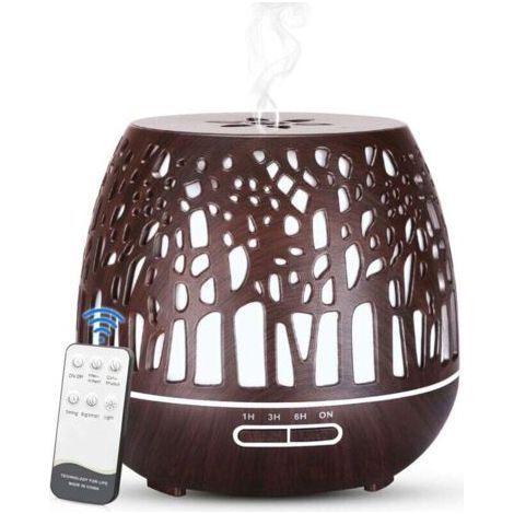 Diffuseur d'Huiles Essentielles 400ml, Télécommande d'humidificateur Ultrasonique Sans BPA avec Lumière LED à Couleurs Variables 3 Minuterie pour la Maison/Yoga/Bureau/SPA - Bois Foncé