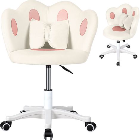 FLASIDU - Chaise de bureau - Chaise de coiffeuse - Design ergonomique - Rotation à 360°, Hauteur réglable - Blanche (1/5)