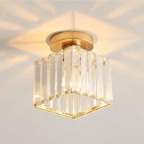Plafonnier Moderne en Cristal LED, Luminaire Abat-jour Industriel, Lampe E27 pour Salon Couloir Salle de Bain Chambre à Coucher Cuisine Doré Carée