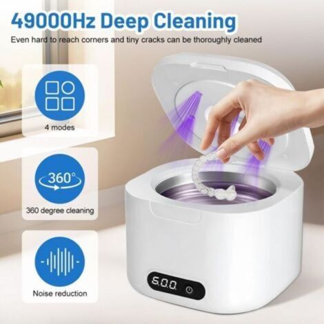 Nettoyeur Ultrasons 49000Hz Dental Pod, avec Lampe UV Automatique 340ML Nettoyeur Ultrason Appareil Gouttiere Dentaire,4 Réglages de Temps, pour Prothèses Dentaires, Protège - Dents, Bijoux (1/4)