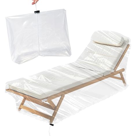 Housse de protection pour chaise longue de jardin, avec cordon de serrage, 200 x 70 x 75 cm, transparente, pour meubles de jardin, housse imperméable (1/5)