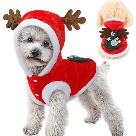 Costumes de Noël pour animaux de compagnie de petite et moyenne taille (chiens et chats) : adorables costumes de Père Noël, gilets chauds et costumes rouges festifs pour chiots et chatons (taille M). (1/5)