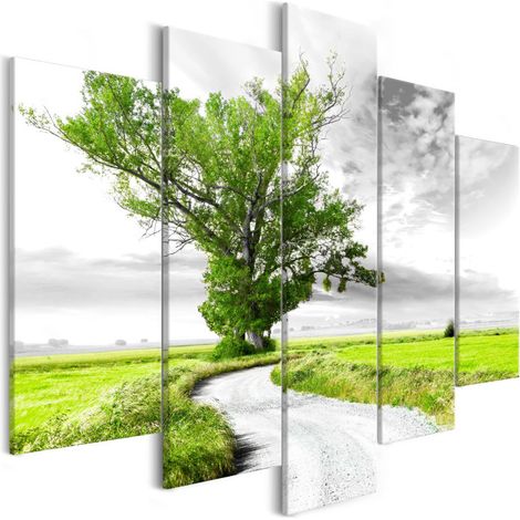 Tableau 5 Panneaux "Tree Near the Road Green" 50 x 100 cm (1/2)