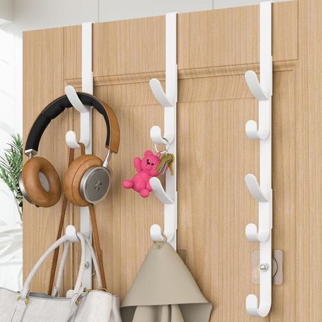 Ganci metallici per porte, organizer per borse e vestiti, 6 ganci, (argento)