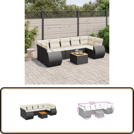 8-tlg. Garten-Sofagarnitur mit Kissen Schwarz Poly Rattan - Gartenmöbel - Esstischgarnituren - Outdoor Möbel - Lounge Set - Rattan Gartenmöbel