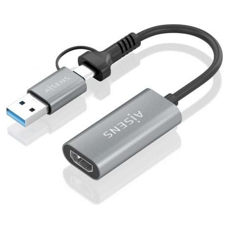 Conversor HDMI Aisens A109-0913/ USB + USB Tipo-C 3.1 Macho - HDMI Macho/ 15cm/ Gris (1/2)