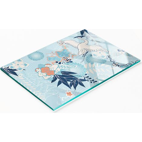 Planche à découper en verre résistant et élégant, motif grue et fleurs, 80 x 52 cm (1/5)