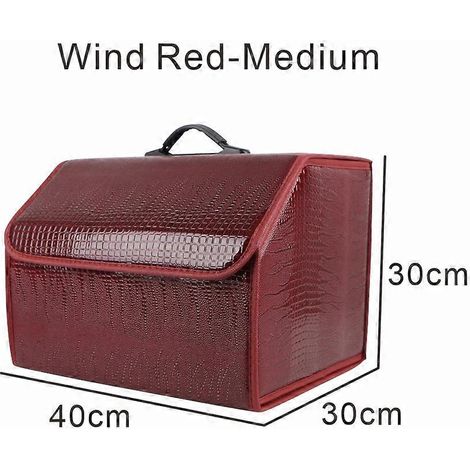 Boîte de rangement pliable pour voiture, organisateur en cuir grain crocodile pour coffre, sac de rangement étanche (Rouge-M)