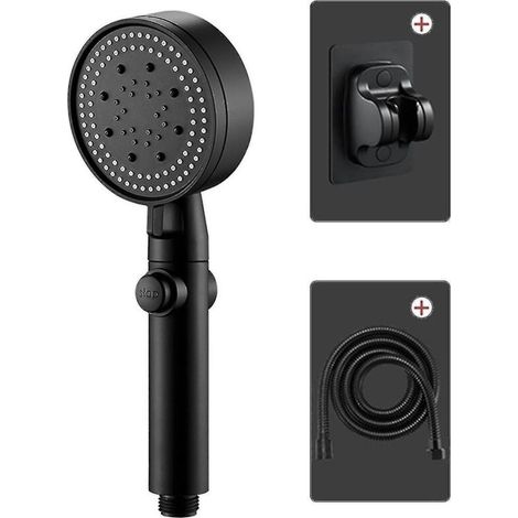 Pommeau de douche multifonctionnel haute pression à 5 jets, douchette, bouton marche/arrêt, noir. - AquaForge (1/5)