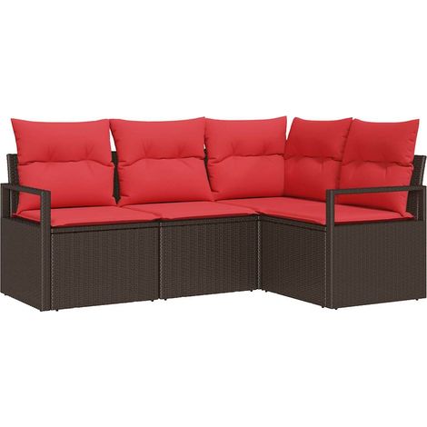 Sofa Set 4 pcs Braun Poly-Rattan vidaXL