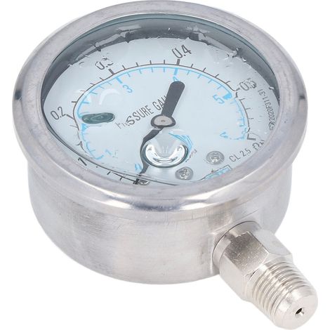 Manomètre à vide à cadran transparent, filetage 1/4 NPT, niveau de précision 2,5, boîtier en acier inoxydable, plage de mesure : 0 à 0,6 MPa (1/5)