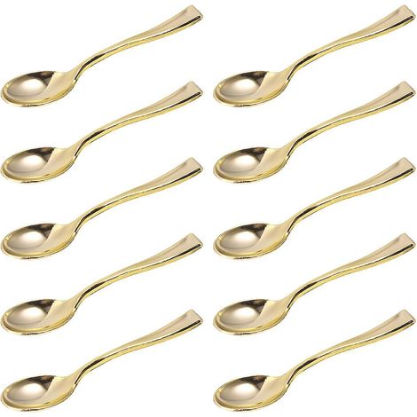 80 mini-cuillères en plastique jetables pour gâteaux, desserts et glaces, couleur dorée, pour la maison, les commerces et les fêtes (1/2)