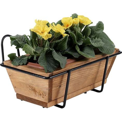Fioriera in legno da balcone con supporto in filo d'acciaio verniciato, 35x14xh.11 cm