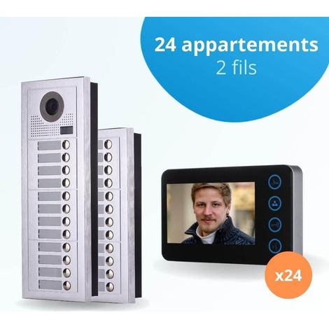 Portier interphone vidéo MODERN 2 Fils - 24 appartements - 24 écrans noirs (1/4)
