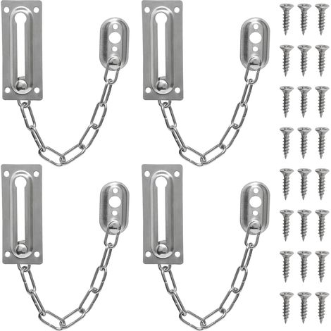 Lot de 4 chaînes de sécurité en acier inoxydable avec 24 vis assorties pour porte d'entrée, balcon, résidence, chambre, armoire, fenêtre, motel