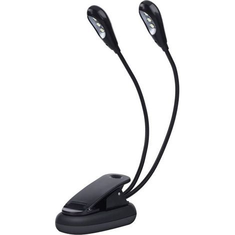 Lámpara de escritorio musical, minilámpara de 6 LED, doble cabezal, lámpara ajustable, clip para cable USB, para lectura/libros/mesa/mesita de noche. (1/4)