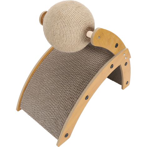 Griffoir pour chat avec boule rotative, tapis à griffer vertical incurvé en carton pour chats d'intérieur (1/5)