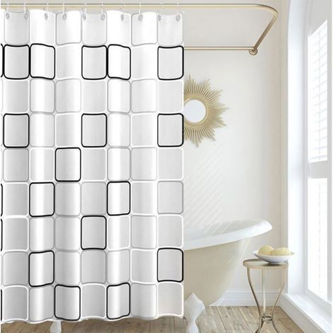 Rideau de Douche Anti-Moisissure 200x200cm PEVA Blanc - Séchage Rapide, Lavable Machine, avec 12 Crochets, Imperméable (1/5)