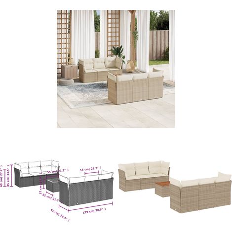 7-tlg. Garten-Sofagarnitur mit Kissen Beige Poly Rattan - Gartenmöbel - Outdoor Möbel - Lounge Set - Rattan Gartenmöbel - Polyethylen Gartenmöbel - Home & Living (1/3)