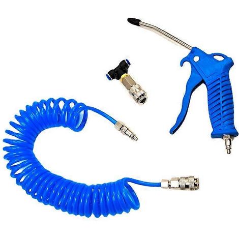Pistolet à air comprimé, kit de nettoyage avec tuyau d'air comprimé de 5 mètres et raccord en T, pour camions, fourgonnettes et poids lourds. (1/5)