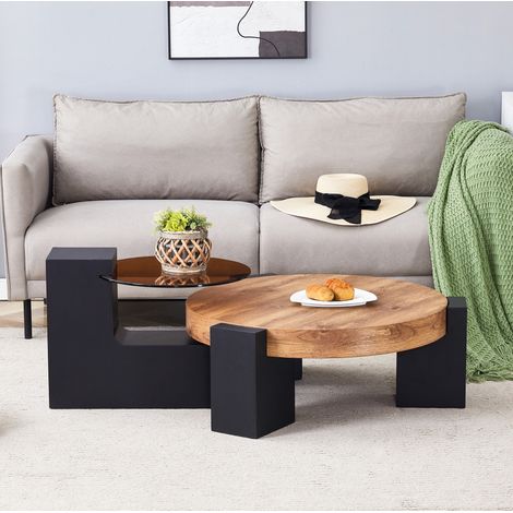 Conjunto mesas centro redondas de vidrio y MDF OKMYHOME (1/5)