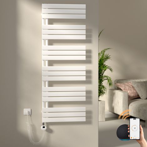 Elektrischer Handtuchheizkörper 1599 x 600 mm, 1000 W, WiFi, Heizstab mit Thermostat, Weiß – S'AFIELINA