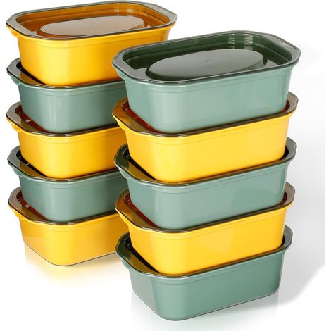 10pcs Boîte de Conservation Rectangulaire, 500ml Boîtes Congélation avec Couvercles, Empilables, Micro-Ondes et Lave-Vaisselle, Boîtes Hermétiques pour Congélation (5 Jaunes + 5 Vertes) (1/5)