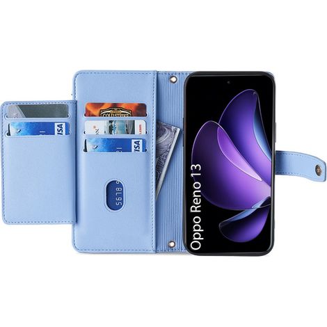 Funda tipo cartera con cremallera para Oppo Reno 13, color azul. (1/5)