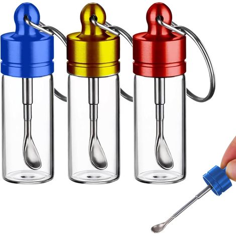 Lot de 3 Bouteille Verre, 6cm Anneau, Étanche Rouge Or Bleu, Cuisine Voyage