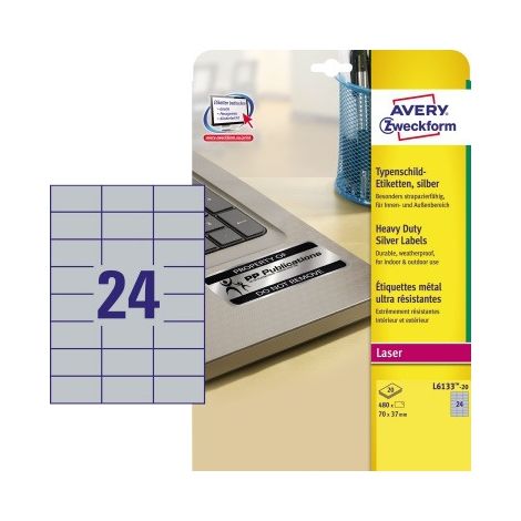 Avery L6133-20 Selbstklebeetiketten Silber A4 (1/5)