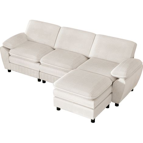 Moderno sofá seccional de terciopelo blanco, ergonómico y cómodo con reposapiés extraíble para el hogar, la sala o la oficina (1/5)