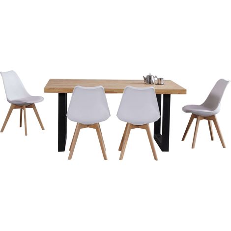 Pack de Mesa Loft Estilo Industrial en Color Roble y Negro con 4 Sillas Estilo Nórdico en Color Blanco y Roble Nordish (1/5)