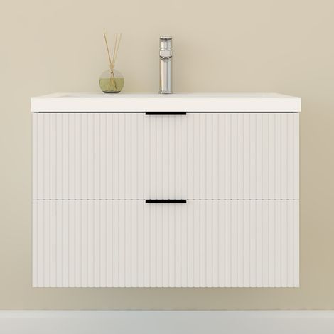 Aica Meuble de Salle de Bain suspendu 80 cm Blanc - Avec 2 tiroirs + vasque (1/5)