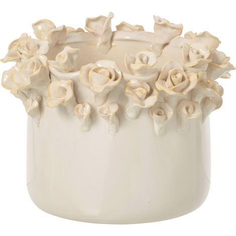 Cache pot en céramique écru à roses - écru (1/3)