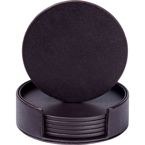 Lot de 6 sous-verres en cuir avec support, protègent vos meubles des rayures - Marron