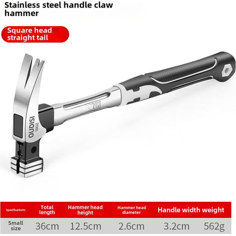 Marteau de caisse 10oz tête carrée – manche inox – petit marteau à clous, acier spécial intégré, pour menuiserie (1/5)