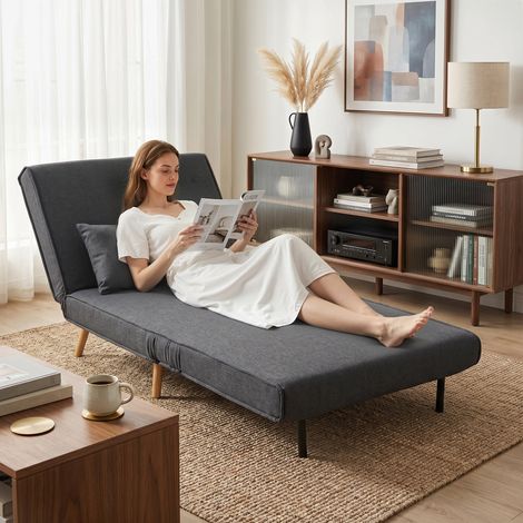 Canapé-lit 1 place avec dossier réglable, coussin inclus et pieds pliables charge 120 kg gris (1/5)