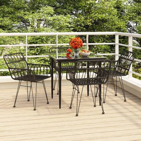 5-tlg. Garten-Essgruppe Schwarz Poly Rattan