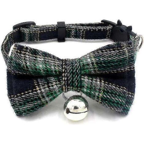 Collier pour chat, collier pour chat avec boucle de sécurité et horloge, motif écossais en coton, Noël (1/5)