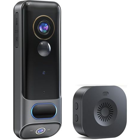 Caméra de Sonnette Double Sans Sans Abonnement, Caméra de Porte Intelligente 2K Sans, avec Détection Humaine AI, Vision Nocturne (1/5)