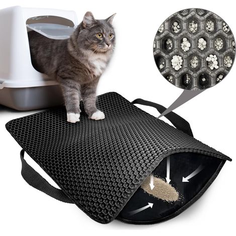 1 - Tapis Litière Chat - Tapis De Nettoyage - Double Couche Alvéolaire Antidérapant Et Imperméable Pour Maison - Gris - 61x38cm (1/5)